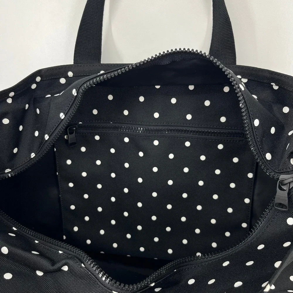 Banana Republic Black White Polka Dot Canvas Zip Top Tote Bag Large Handbag - Picture 11 of 11
